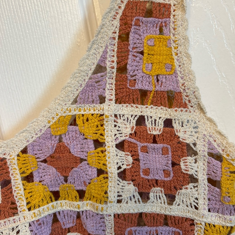 Bohemian Festival Granny Square Patchwork Indie Crochet Colourful Crop Top Small - Picture 2 of 7
